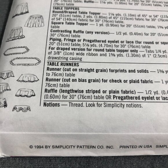 Vintage Simplicity 9251 SEWING Pattern Table covers Cloths 90s - Picture 4 of 7